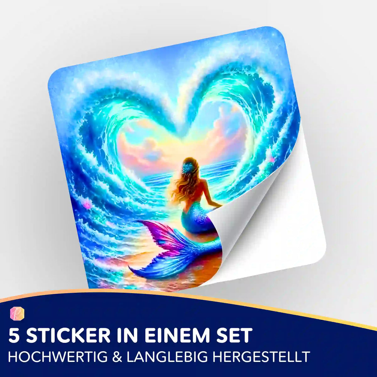 {
  "alt_text": "Fünfer-Set Aufkleber mit Meerjungfrau-Motiv "Liebe der Meerjungfrau" passend zur Diamond Painting Organisati