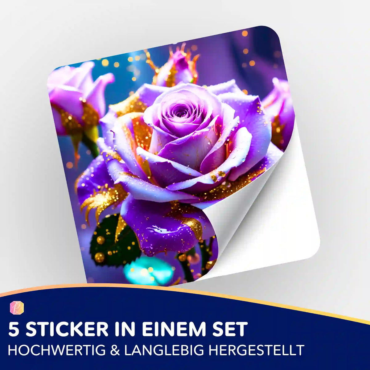 Amethystrose Sticker-Set für Diamond Painting Zubehör: 5 hochwertige Aufkleber mit Blumenmotiv auf lila Grund