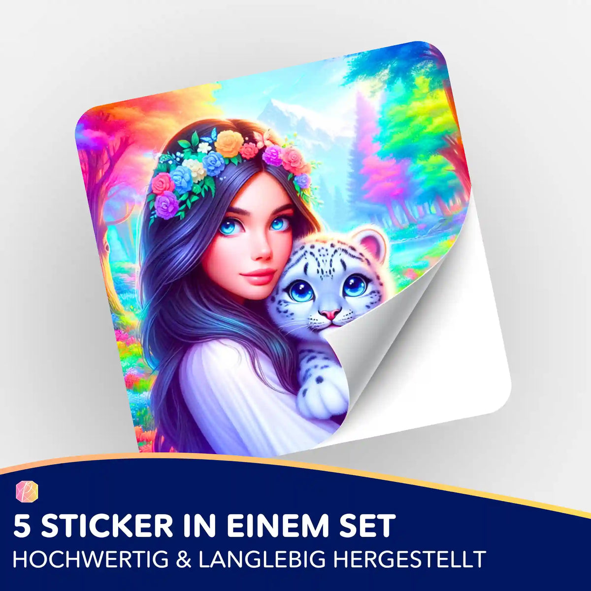 Amiras Paradies Sticker-Set für Diamond Painting Zubehör mit farbenfrohem Mädchen- und Schneeleoparden-Motiv