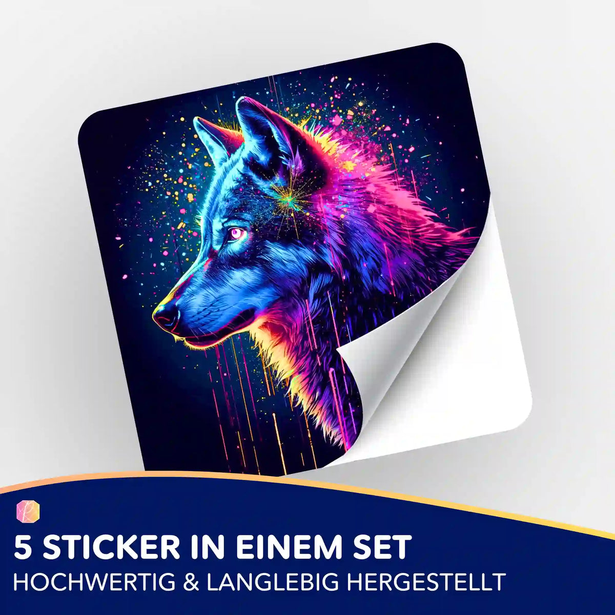 5er-Set Sticker mit buntem Wolf-Motiv zur Organisation von Diamond Painting und Malen nach Zahlen Projekten