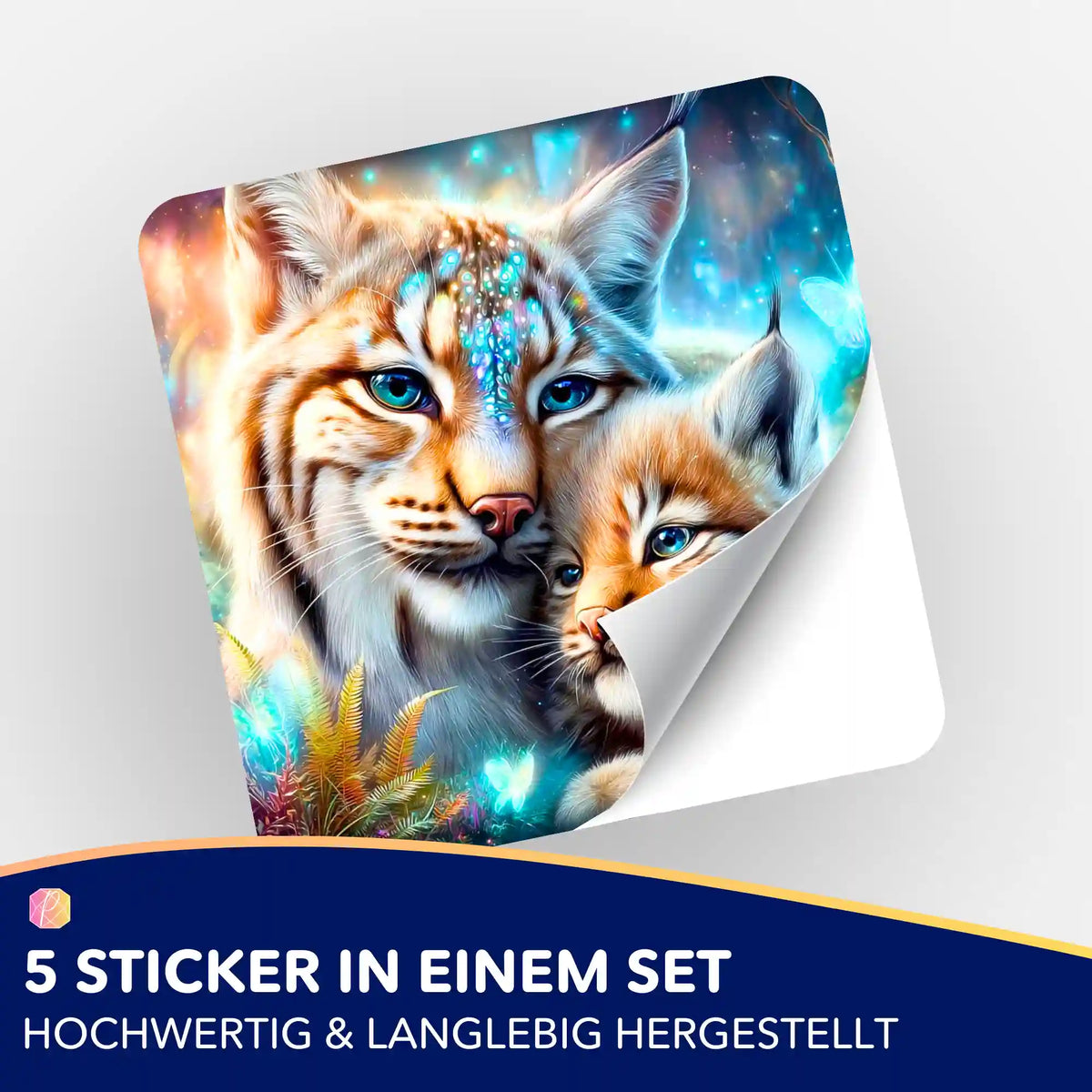 Picmondoo 5er-Set Aufkleber mit liebesvollem Luchs-Motiv für Diamond Painting Dekoration und Organisation