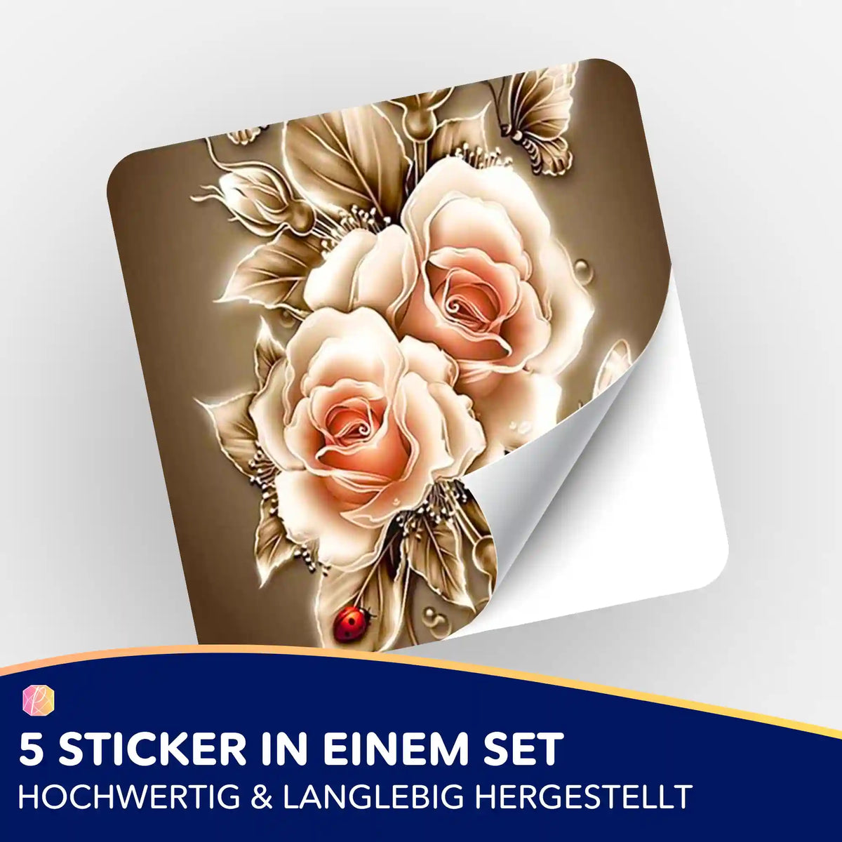 Picmondoo Aufkleber-Set mit goldenen Rosen, Schmetterling und Marienkäfer zur Organisation von Diamond Painting Zubehör