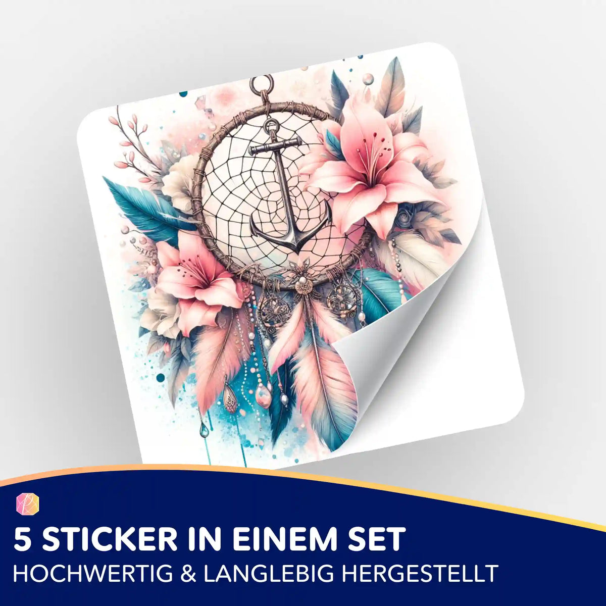 Picmondoo Sticker-Set Dream Anker für Diamond Painting Organisation mit Blumen, Federn und Anker Motiv