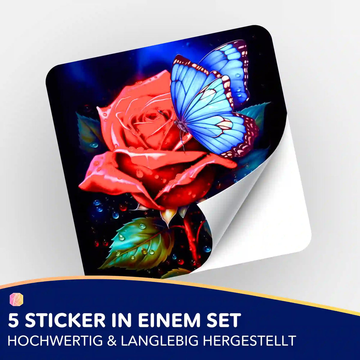 5er-Set Aufkleber mit roter Rose und blauem Schmetterling für Diamond Painting Zubehör und Organisation