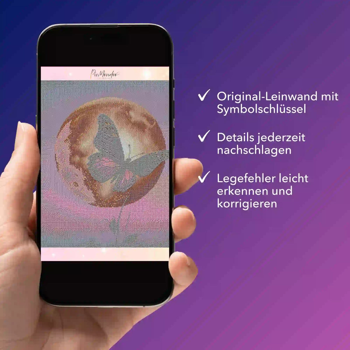 Digitale Diamond Painting Bildmappe auf Smartphone mit Nightfly Motiv für präzises Diamanten Painting