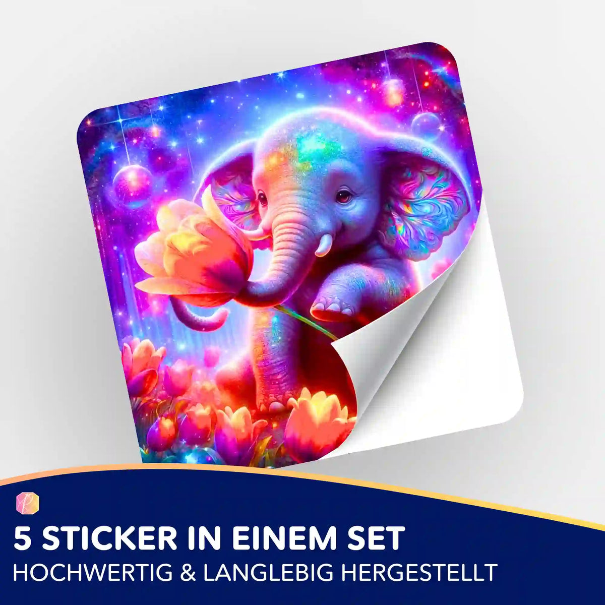 Buntes Aufkleber-Set mit Elefantenmädchen-Motiv für Diamond Painting Fans und Malen nach Zahlen Hobbyisten.