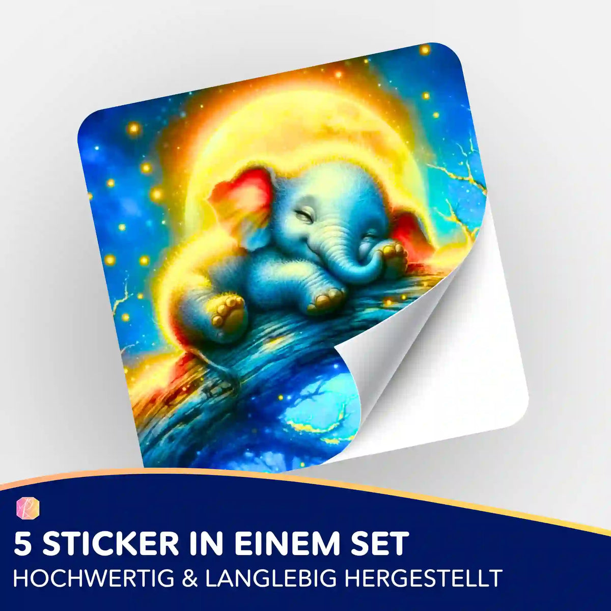 5er-Set Sticker mit schlafendem Elefanten im Mondschein für Diamond Painting Zubehör und Organisation