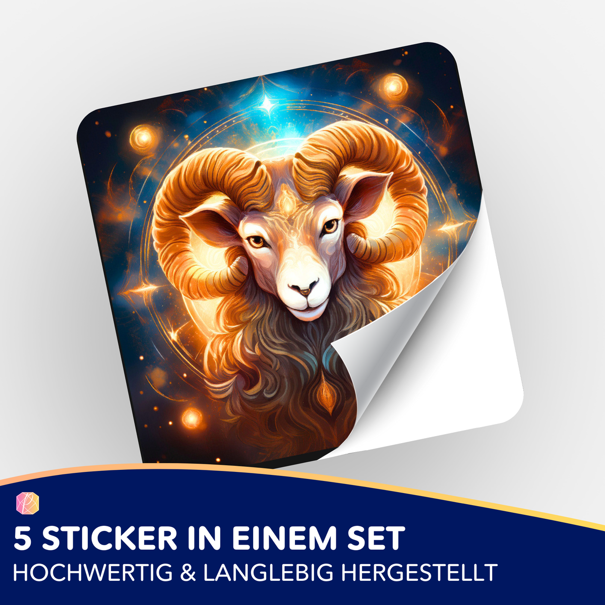 Picmondoo Sticker-Set Sternzeichen Widder für Diamond Painting Fans mit leuchtendem Widder-Motiv in Kunst-Optik