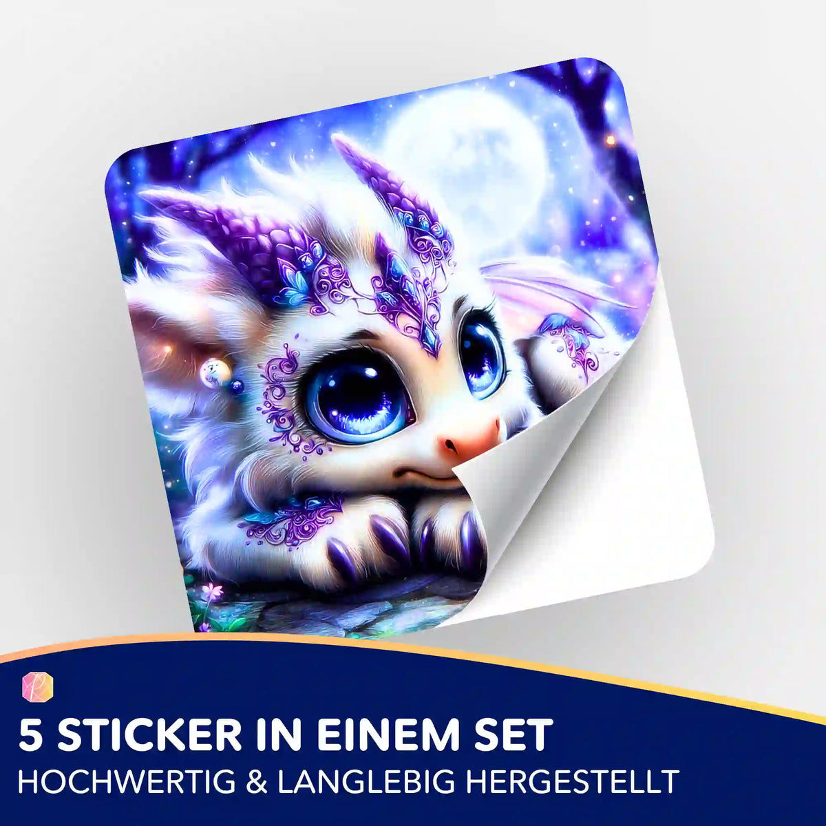 Lunaris Aufkleber 5er-Set für Diamond Painting Zubehör mit niedlichem Drachenmotiv in Lila und Blau für Bastel-Fans