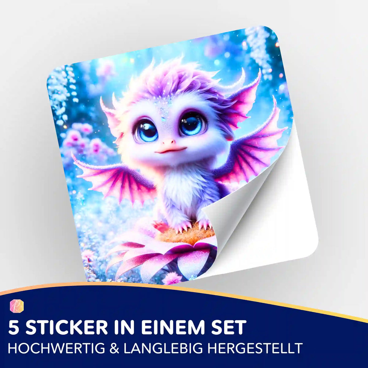 Picmondoo 5er-Set Aufkleber mit niedlichem Elun Drachen-Motiv zur Organisation von Diamond Painting und Bastelzubehör