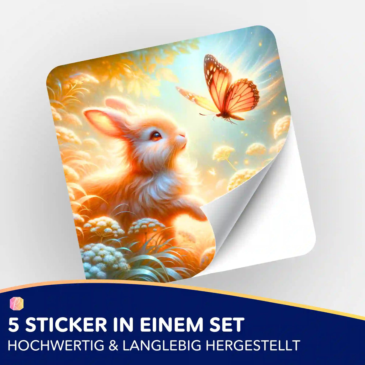 5er-Set Sticker Häschenfreunde mit Hase und Schmetterling zur Organisation für Diamond Painting und Bastelsets