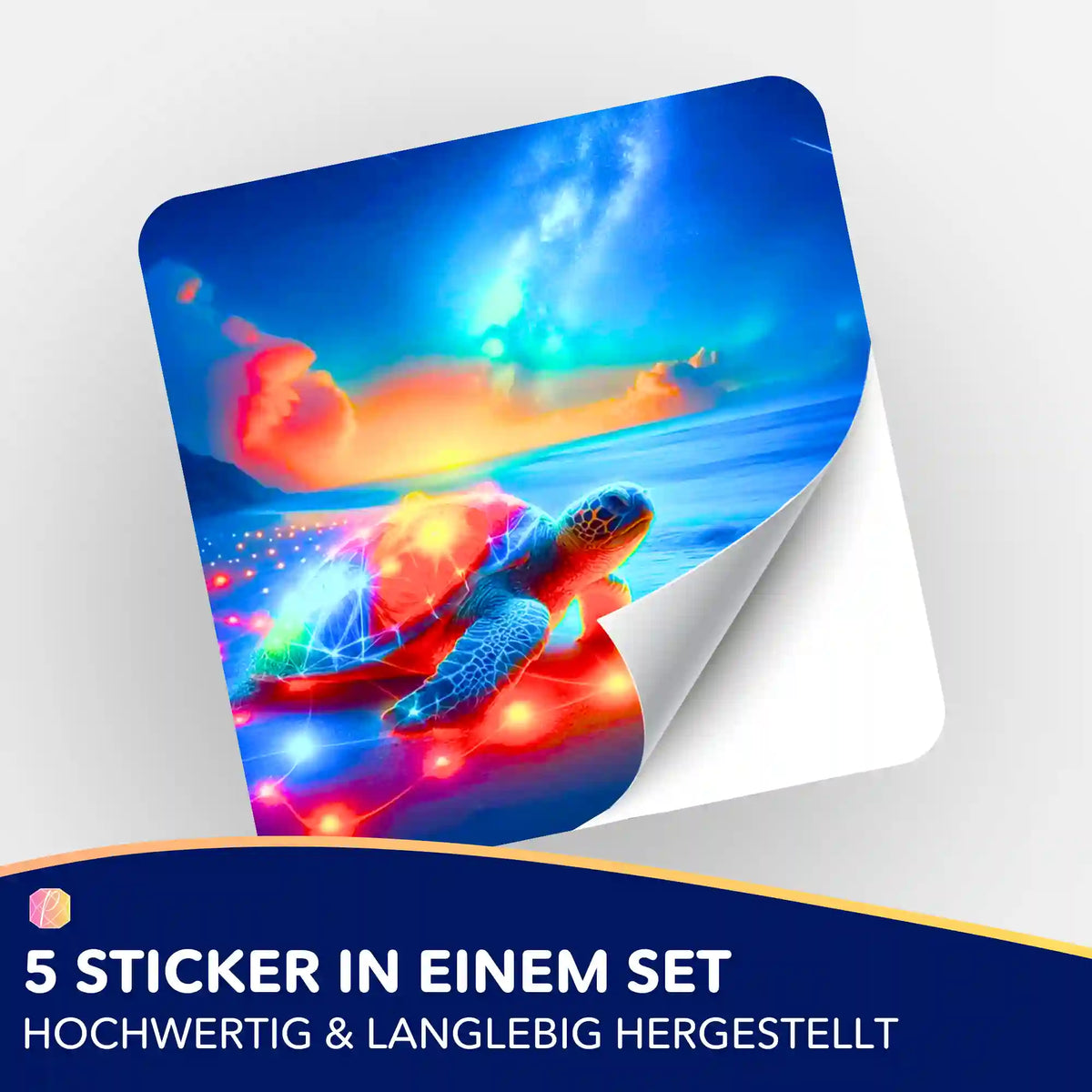 5er-Set Aufkleber mit leuchtendem Schildkröte-Motiv für Diamond Painting Organisation und Dekoration
