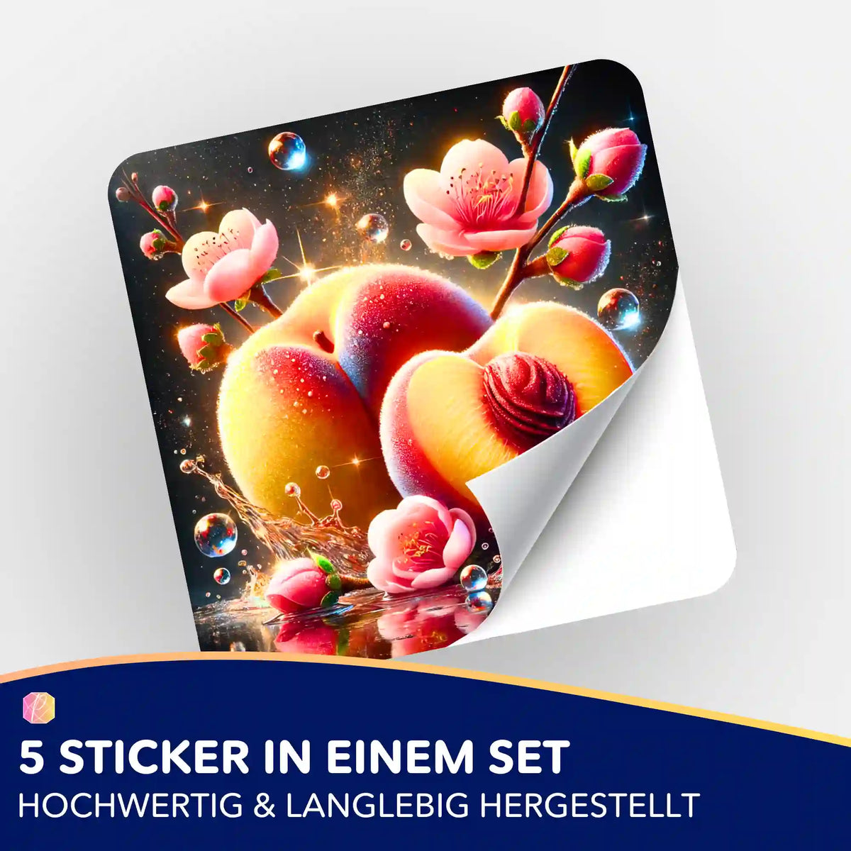 Picmondoo 5er-Set Aufkleber mit Pfirsich-Motiv für Diamond Painting Zubehör und Organisation