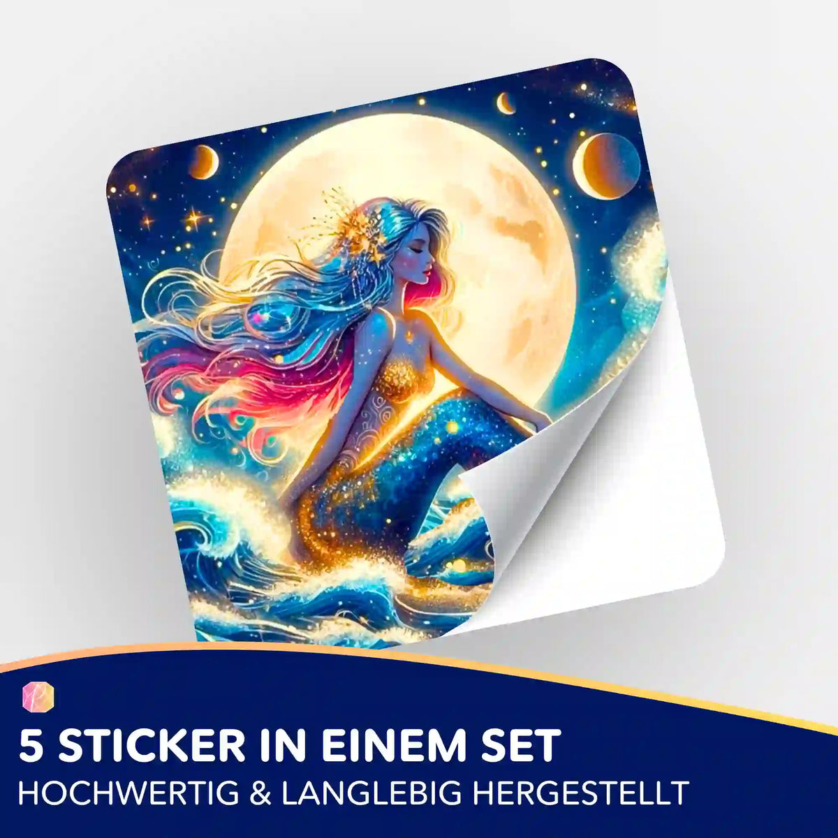 Picmondoo 5er-Set Aufkleber mit Meerjungfrau im Sternenhimmel Motiv für Diamond Painting Zubehör