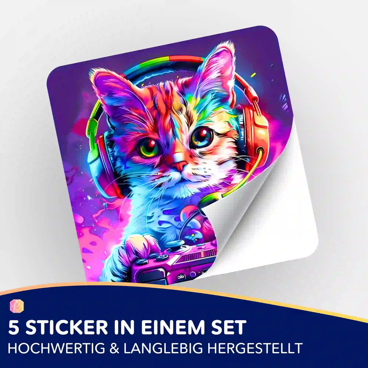 Buntes Gaming-Katzen Sticker-Set für Diamond Painting Fans und zur Organisation von Malen nach Zahlen Projekten.