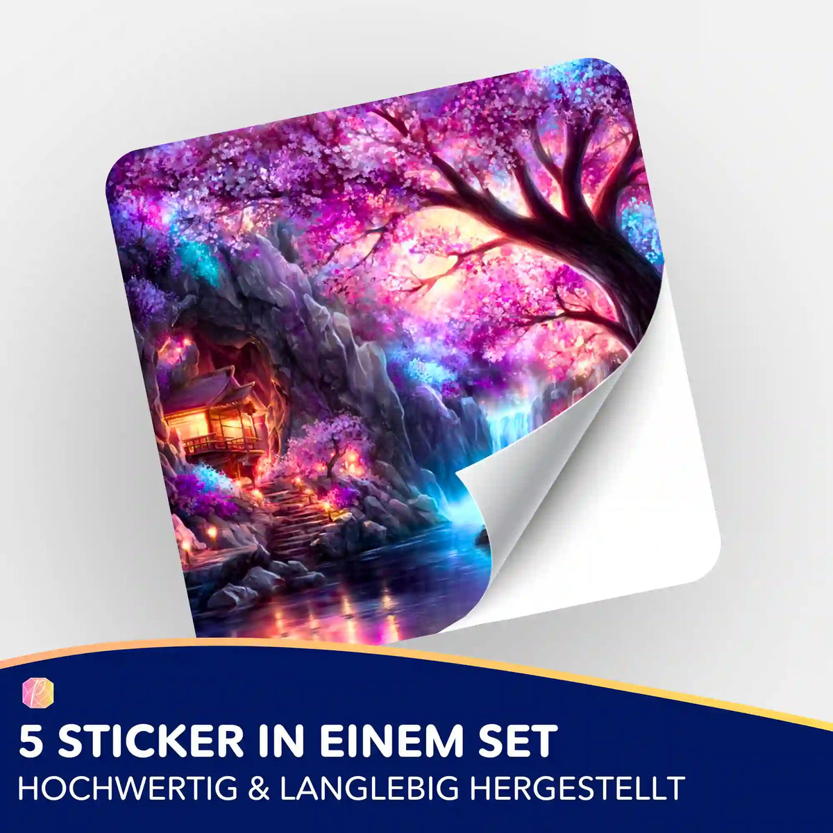 5er-Set Aufkleber für Diamond Painting Zubehör mit Motiv Licht der Sakura, fantastische japanische Kirschblüten-Landschaft