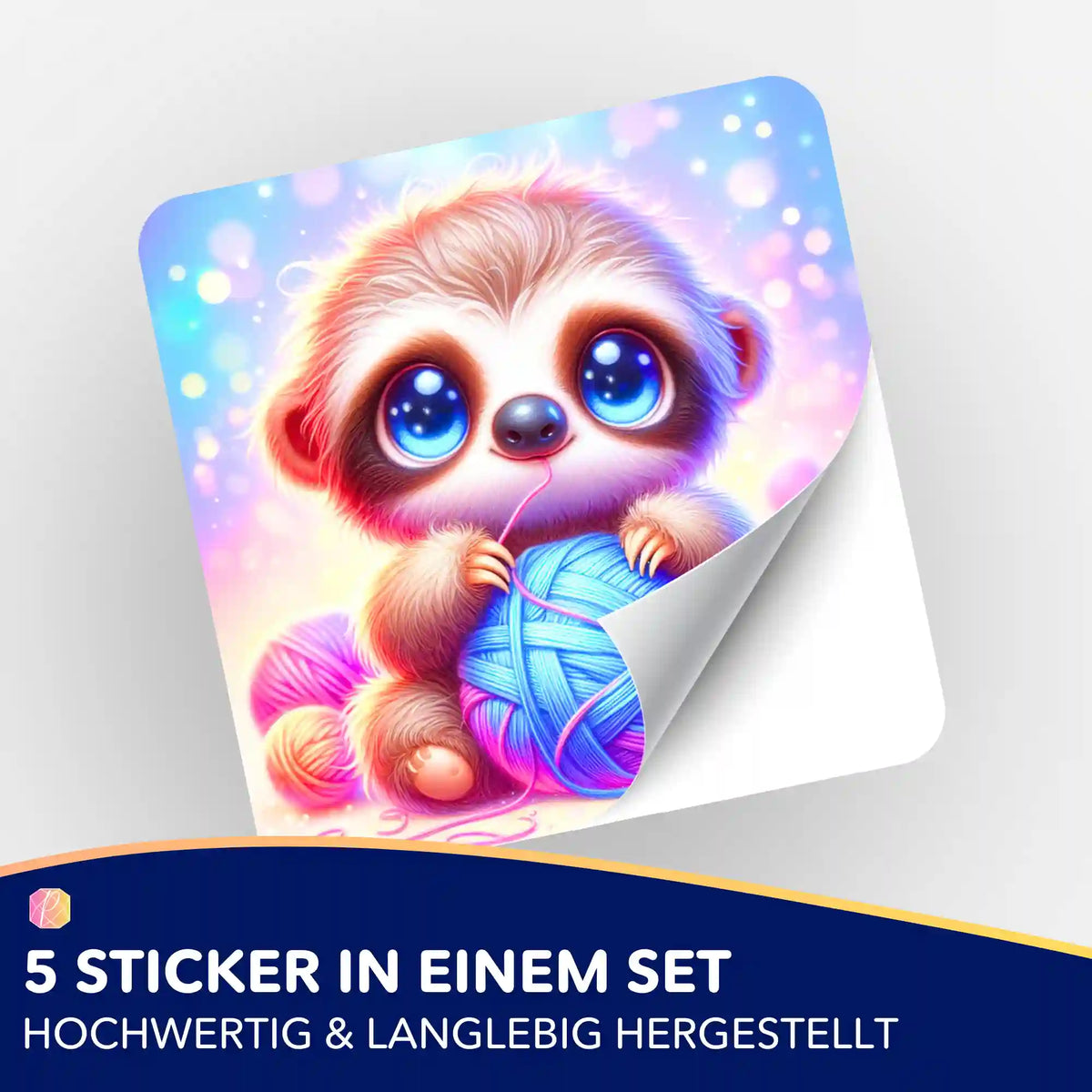 Otto Wollo Aufkleber-Set für Diamond Painting Fans: 5 Sticker mit niedlichem Faultier-Motiv und Wollknäuel