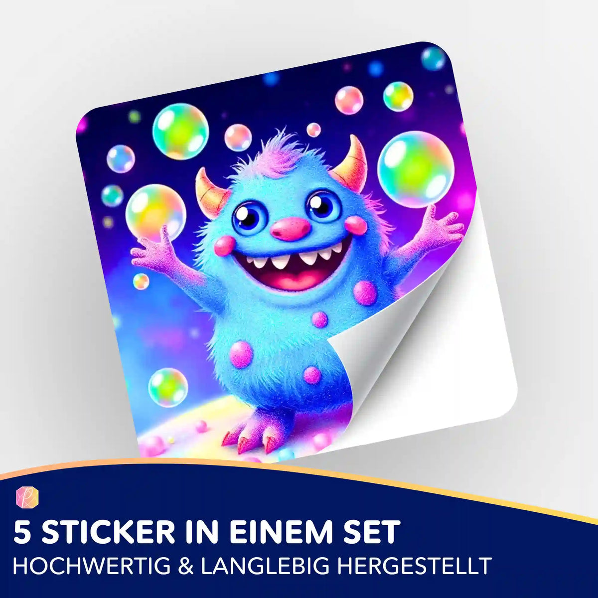 5er-Set Aufkleber mit niedlichem blauem Monster und Seifenblasen-Motiv für Diamond Painting Zubehör