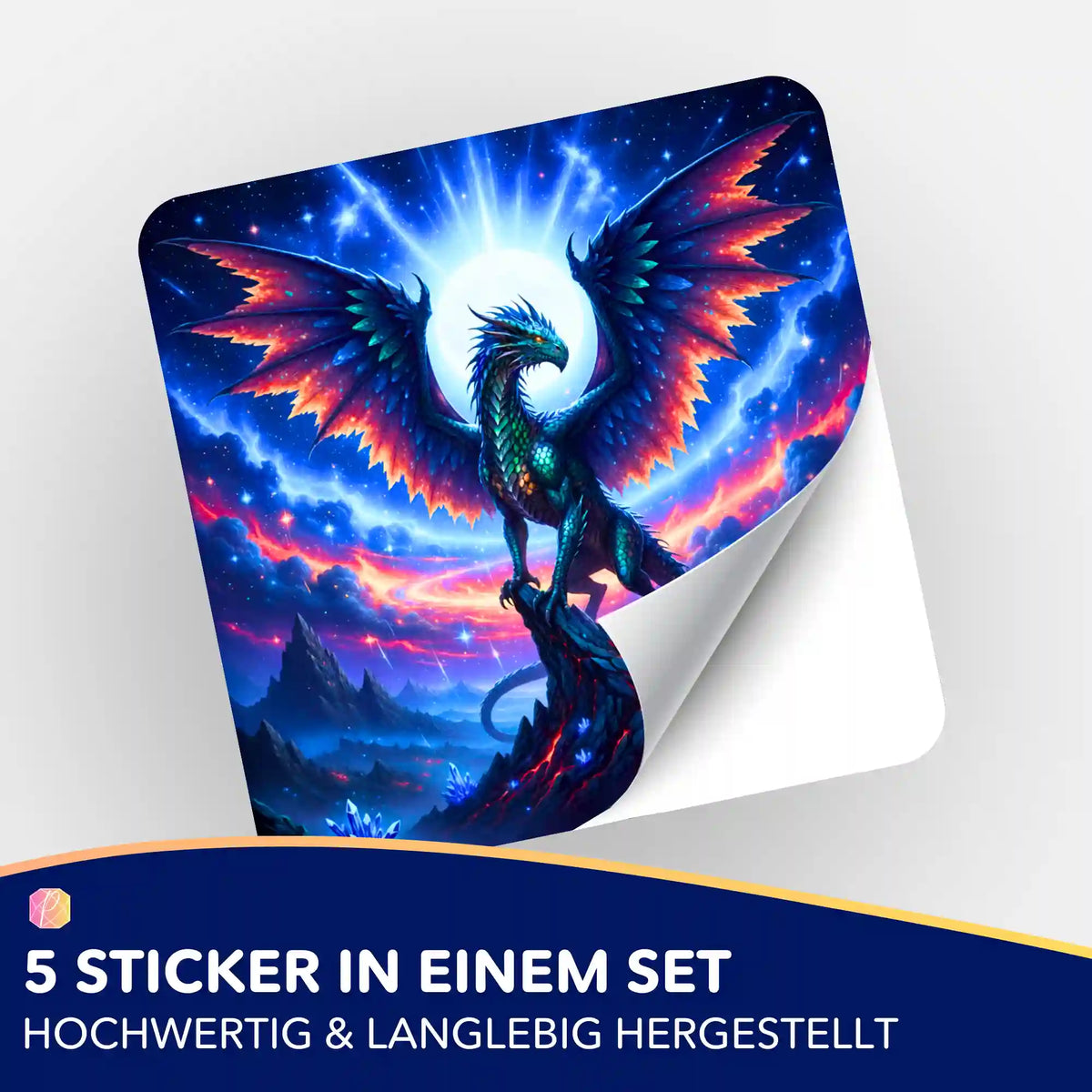 Aetherion Drachen Sticker 5er-Set für Diamond Painting Zubehör – detailreiches magisches Motiv in leuchtenden Farben