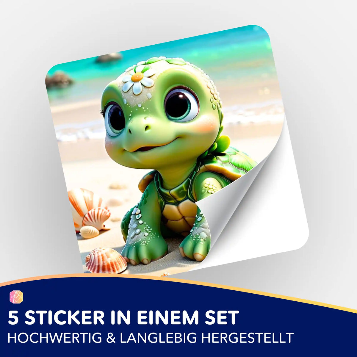 Sunny Schildi Sticker zum Diamond Painting Set: Niedliche Schildkröte am Strand zur Organisation von Bastelzubehör