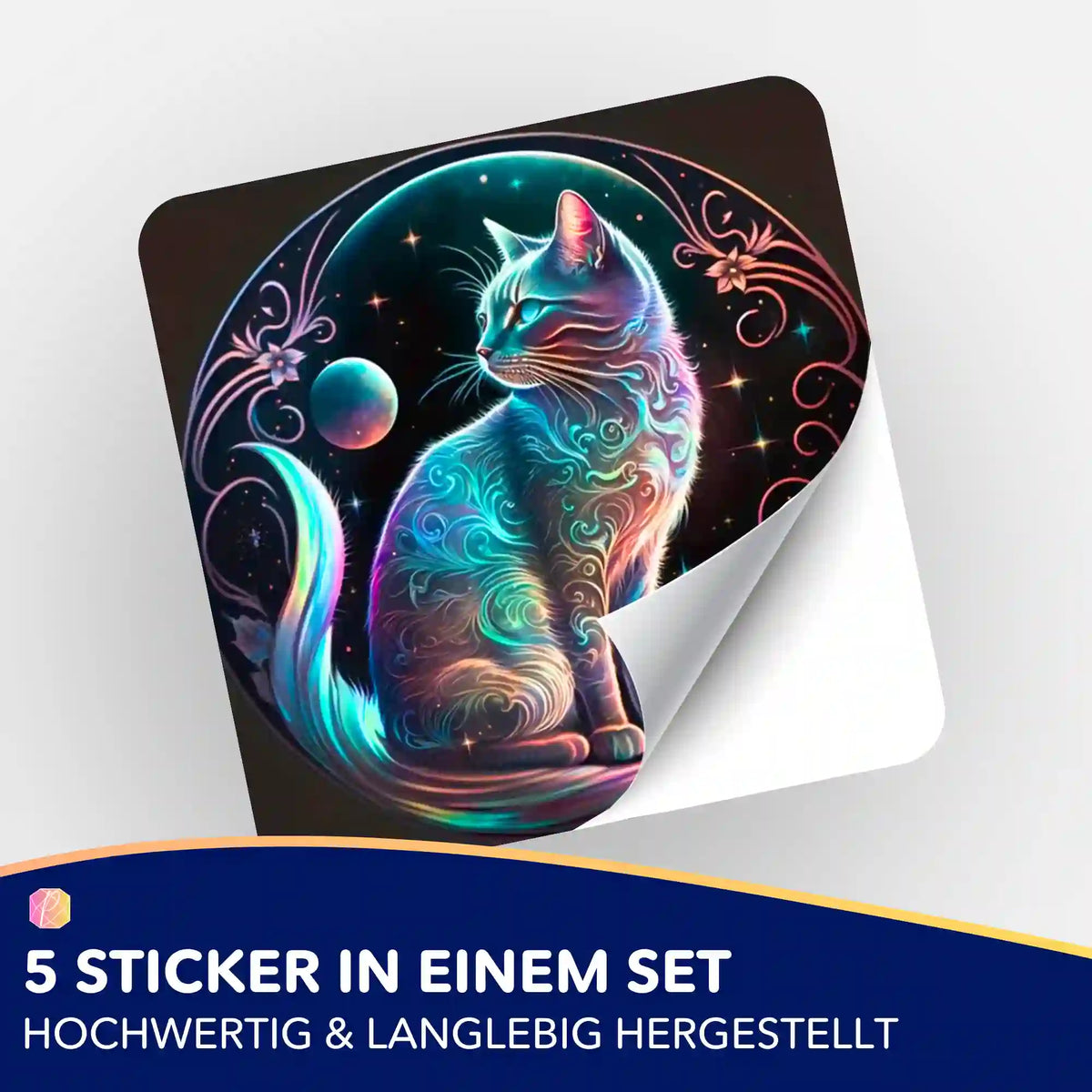 Picmondoo Sticker-Set Cat on the Moon für Diamond Painting Organisation mit farbenfrohem Katzenmotiv