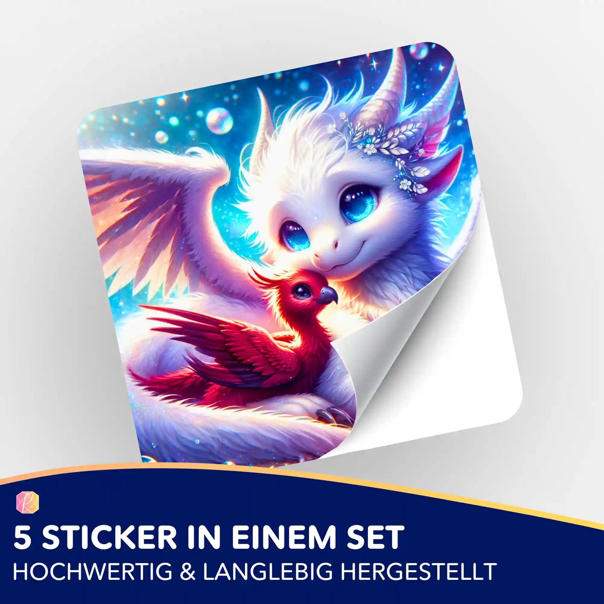 5er-Set Sticker Astra & Fira für Diamond Painting Organisation mit süßem Drachen- und Phönix-Motiv