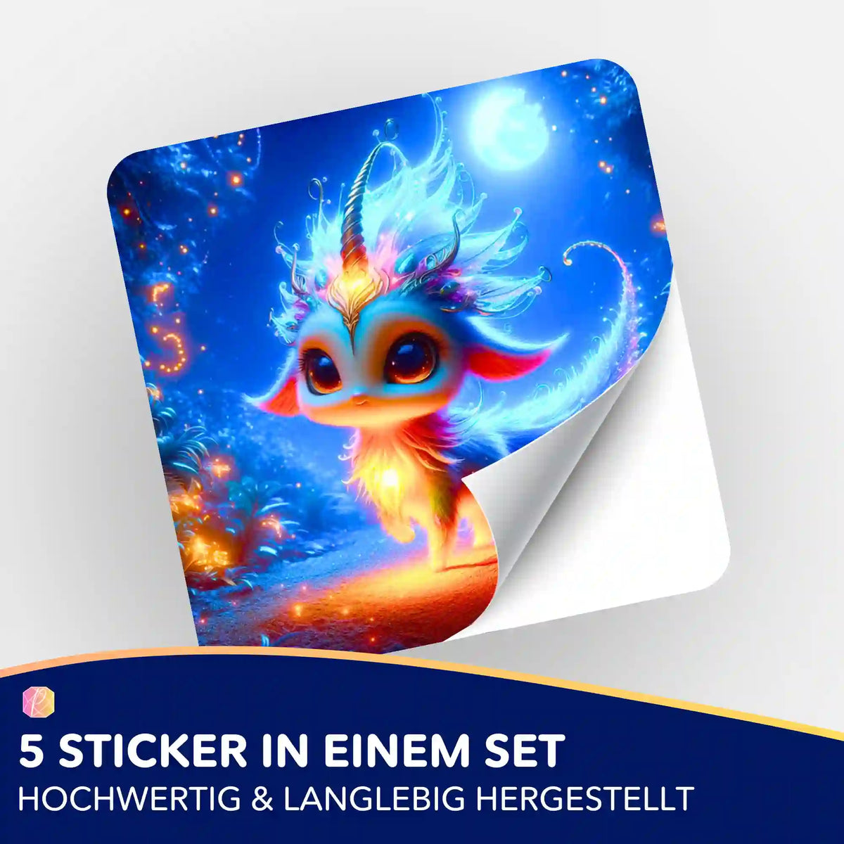 5er-Set Sticker Mondscheintanz für Diamond Painting Zubehör mit farbenfrohem Einhorn-Motiv im Fantasie-Stil
