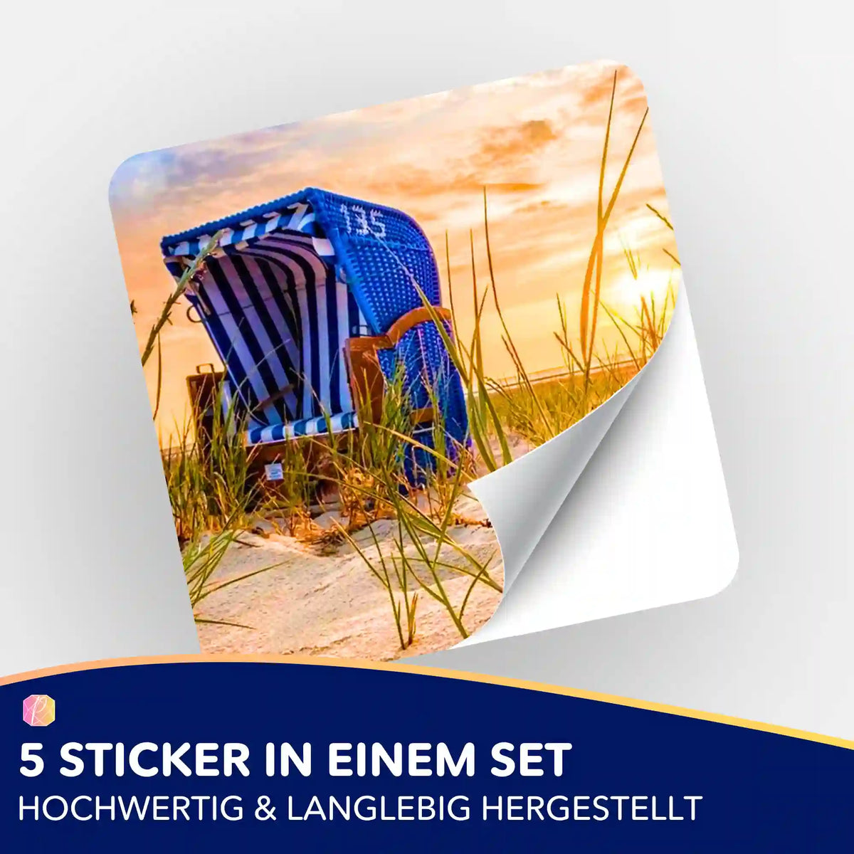5er-Set Aufkleber mit Strandkorb-Motiv zur Organisation von Diamond Painting Zubehör und Bastelsets