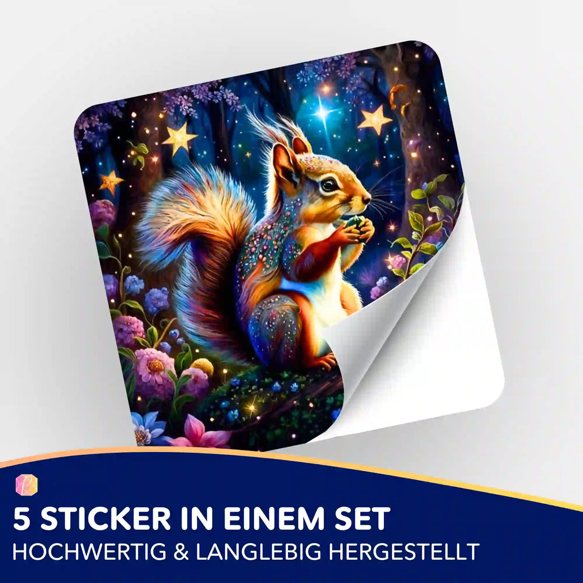 Picmondoo 5er-Set Sticker mit Eichhörnchen im Zauberwald Motiv für Diamond Painting und Bastelbedarf