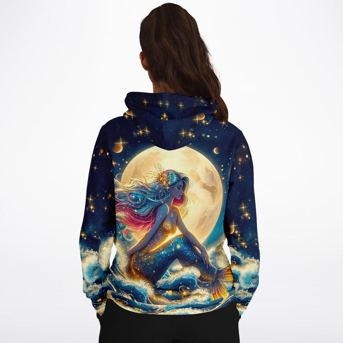 Dreamer Hoodie mit Meerjungfrau-Motiv im Sternenhimmel, ideal für Fans von Diamond Painting und kreativen Designs.
