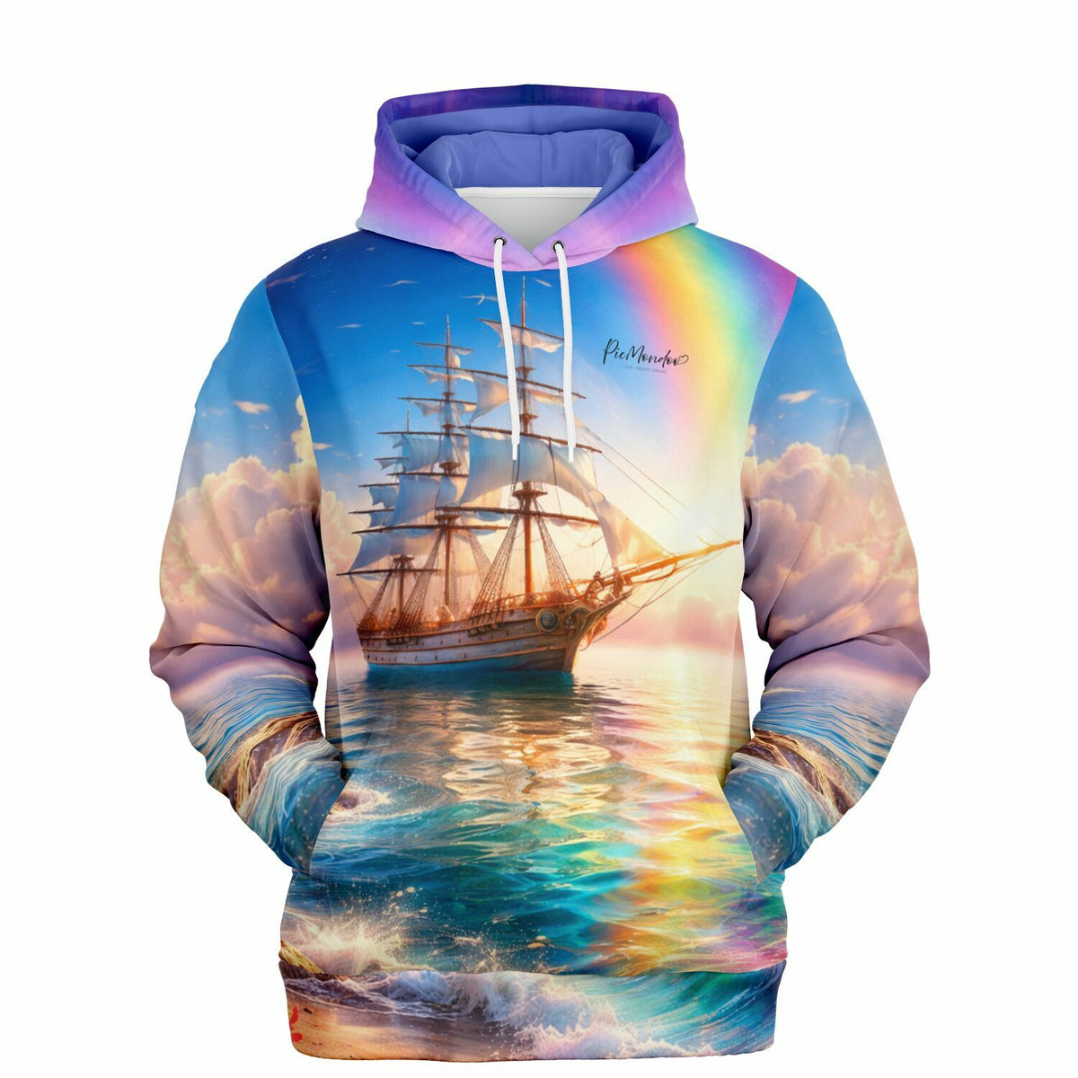 Dreamer Hoodie Freiheit auf See mit Segelschiff Motiv und Regenbogen für Fans von Diamond Painting und Kunst bei Picmondoo