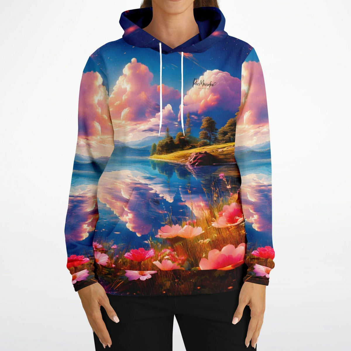 Dreamer Hoodie mit farbenfrohem See-Motiv, inspiriert von Diamond Painting und Malen nach Zahlen Designs.