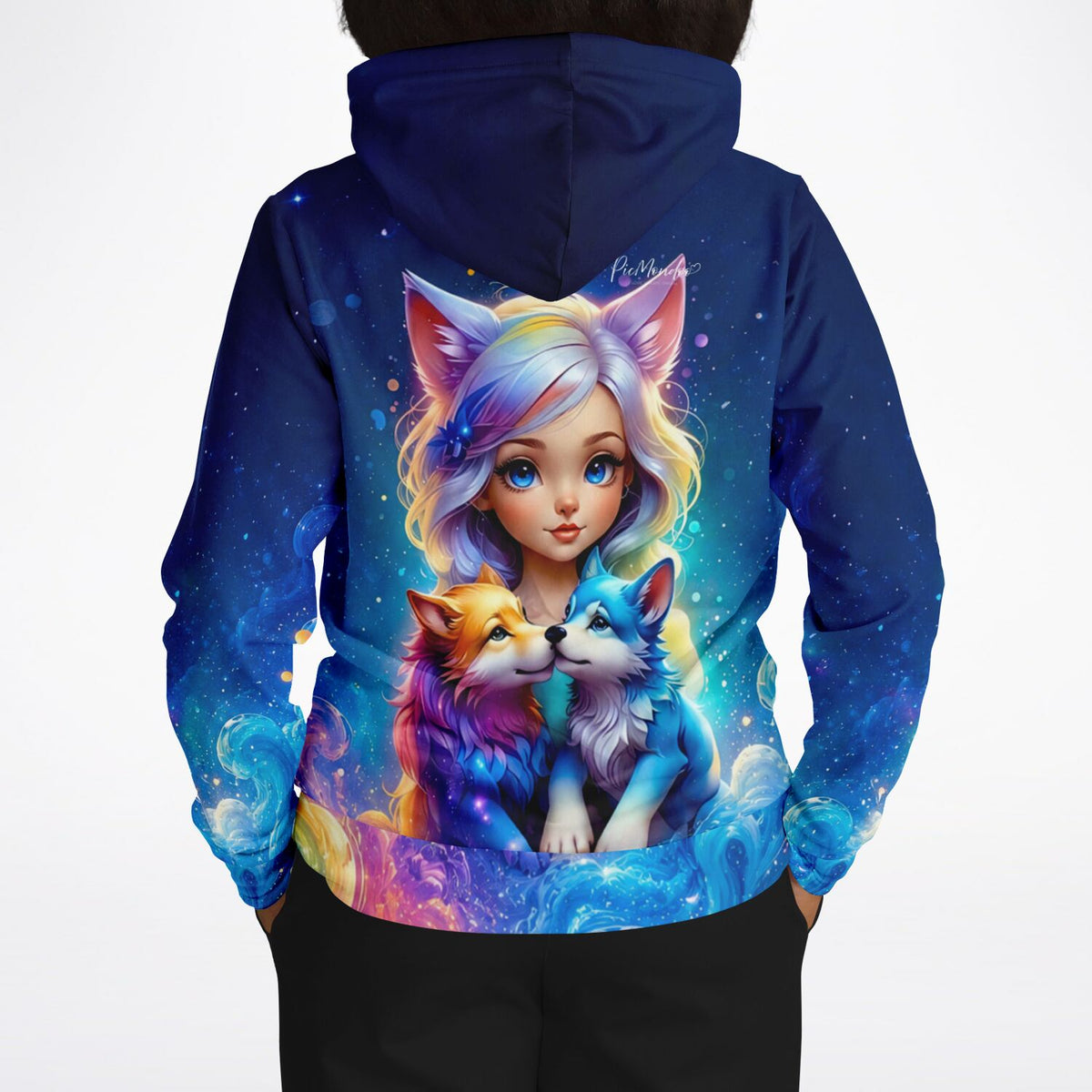 Dreamer Hoodie mit farbenfrohem Wolfsmädchen Finja Motiv im Stil unserer Diamond Painting und Malen nach Zahlen Designs