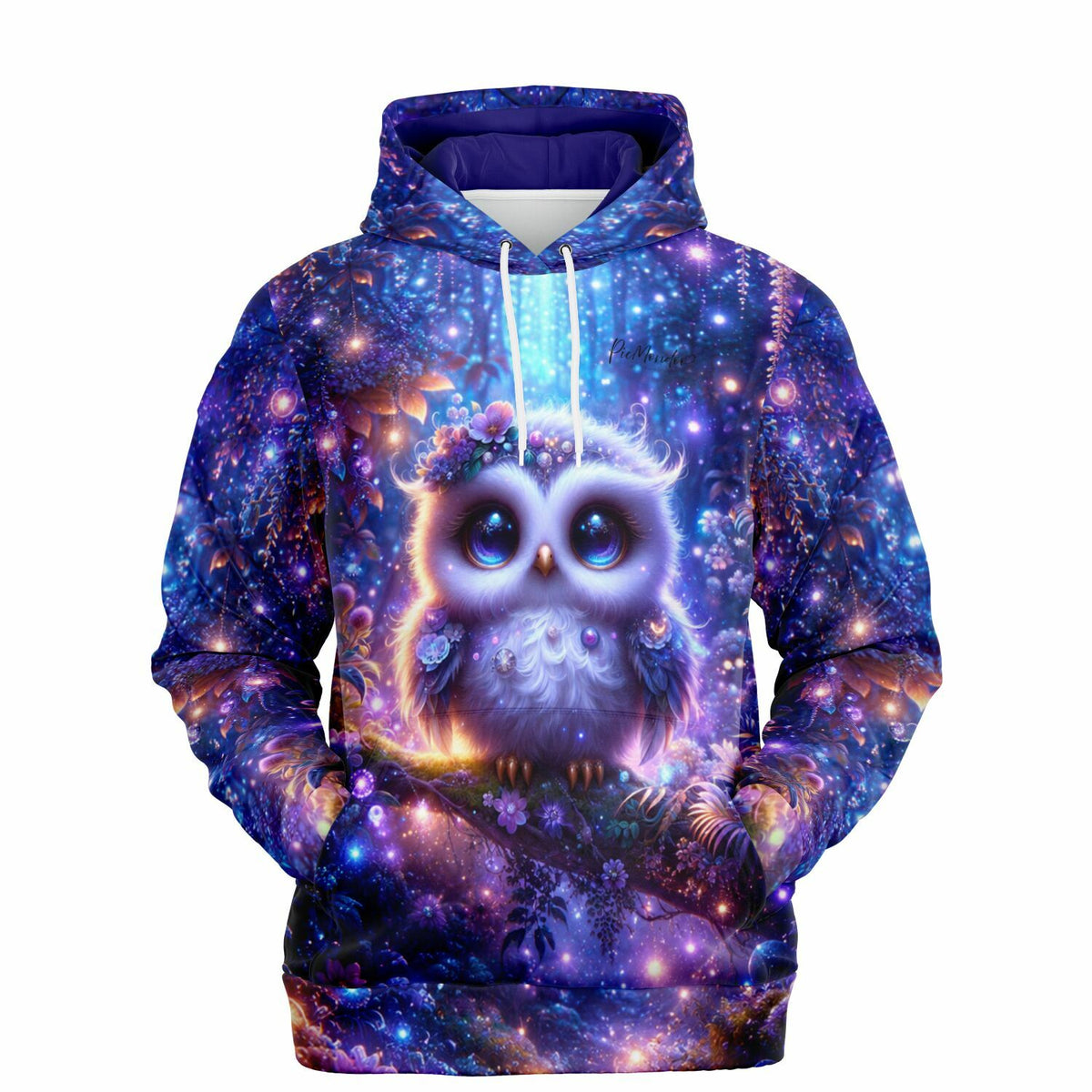 Blauer Dreamer Hoodie mit süßem Eulen-Motiv im magischen Wald-Design – passend zu Diamond Painting und Malen nach Zahlen