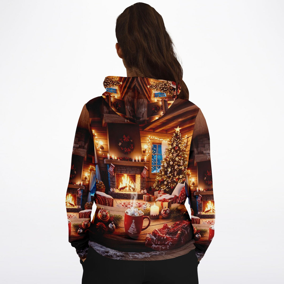 Dreamer Hoodie Holy Night mit weihnachtlichem Kaminzimmer-Motiv, perfekt für Fans von Diamond Painting und DIY-Kunst
