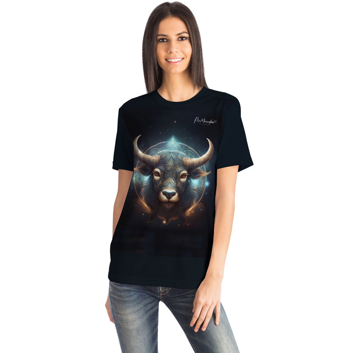 Schwarzes Dreamer T-Shirt mit mystischem Sternzeichen Stier Design im Stil unserer Diamond Painting und Malen nach Zahlen Kunst