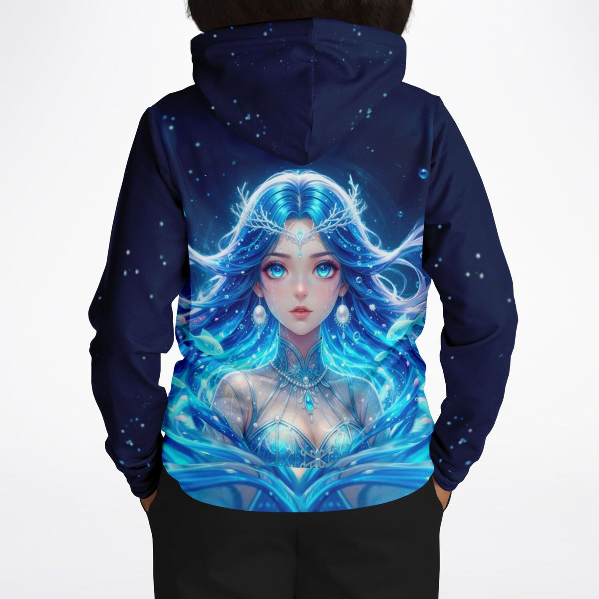 Dunkelblauer Hoodie mit Nerelya Hüterin der Tiefe Motiv, perfekt im Stil von Diamond Painting und Malen nach Zahlen