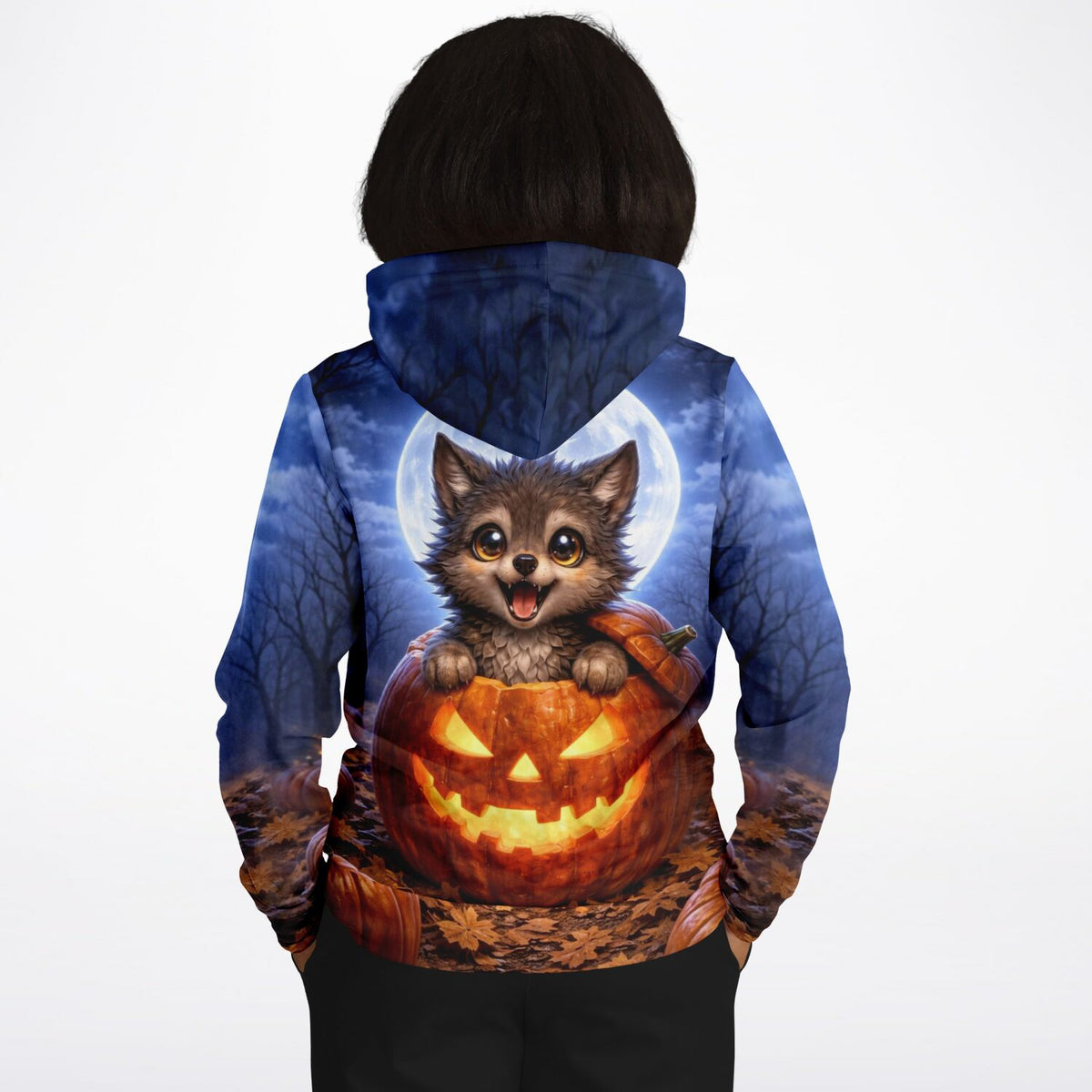 Dreamer Hoodie mit Mondwolf in Kürbis und Vollmond Design, perfekt für Fans von Diamond Painting und Kunstmotiven.