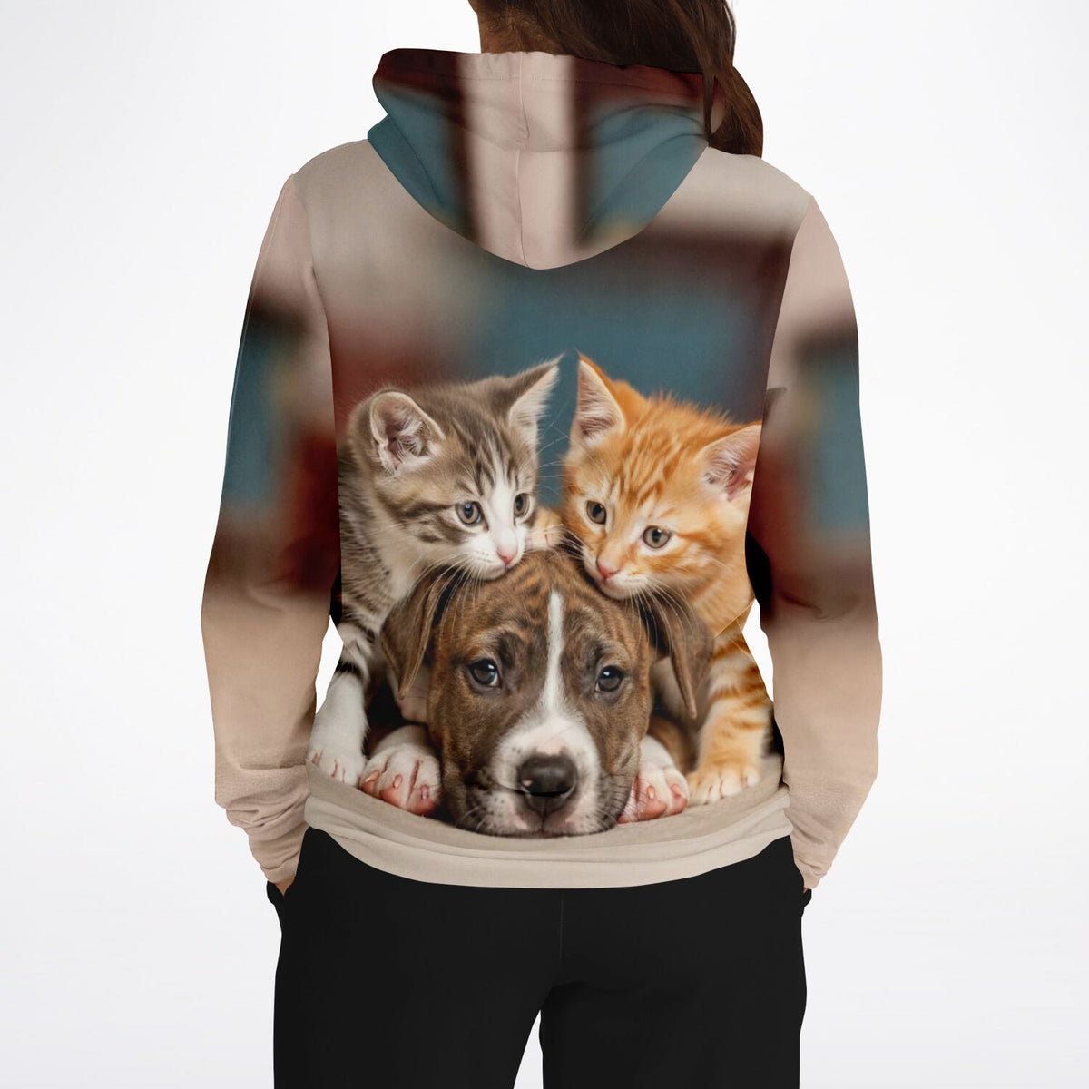 Dreamer Hoodie Friends for Life mit süßen Kätzchen und Welpen Motiv für Tierliebhaber