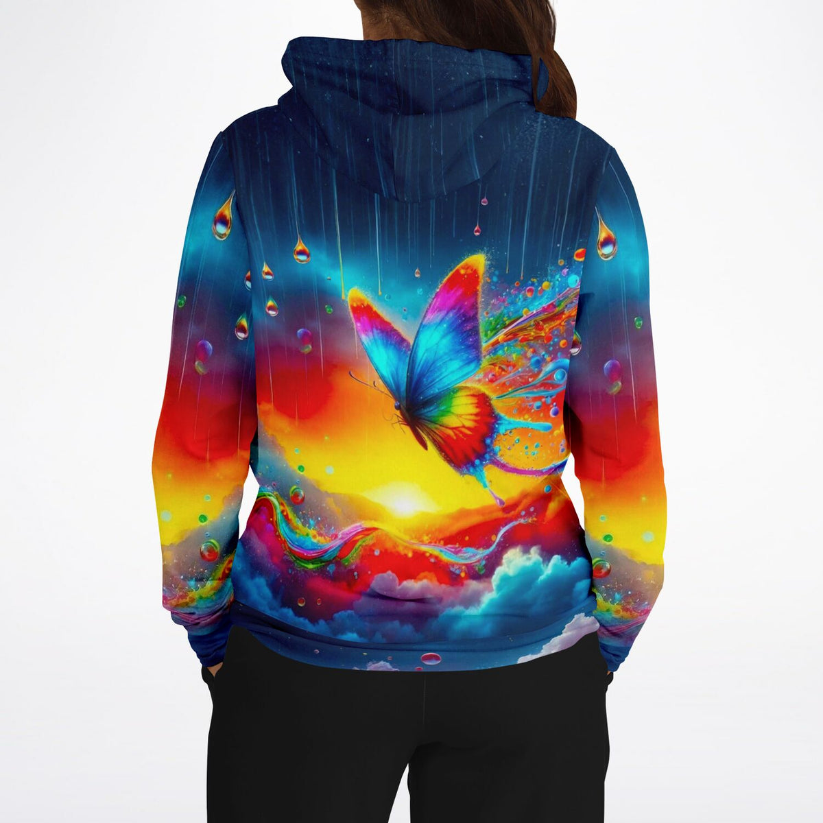 Dreamer Hoodie mit farbenfrohem Schmetterling im Regenbogenfluss-Design, inspiriert durch Diamond Painting Motive