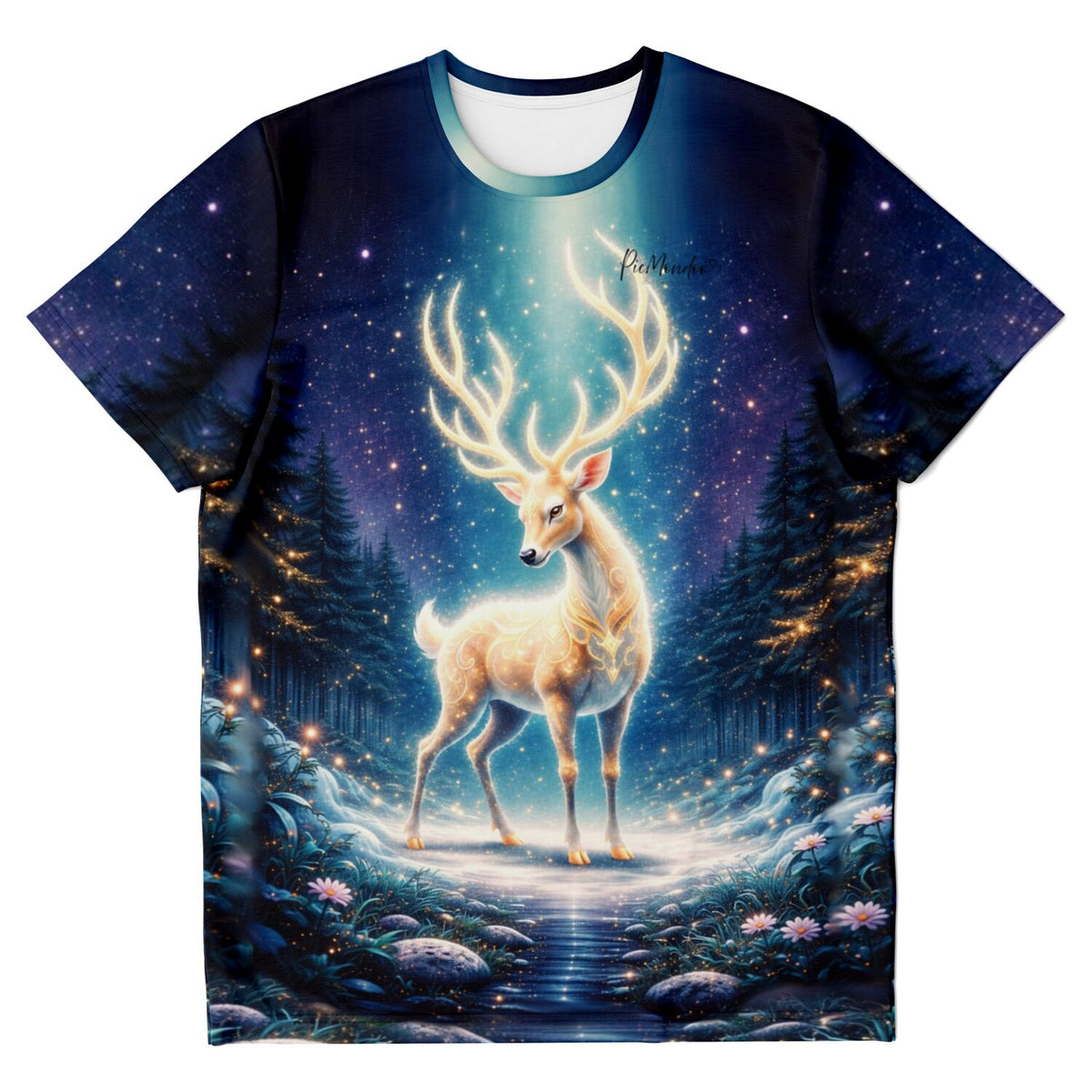T-Shirt Herr der Wälder mit leuchtendem Hirsch Motiv, ideal für Fans von Diamond Painting und kreativen Designs.