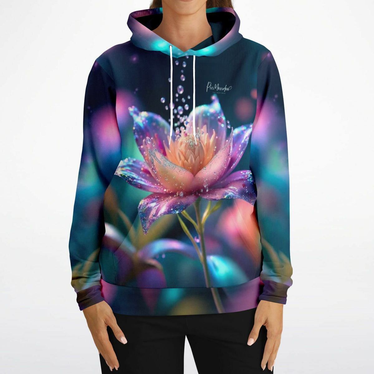 Dreamer Hoodie Sternentau mit leuchtendem Blumenmotiv im Stil von Diamond Painting Kunst für kreative Modefans