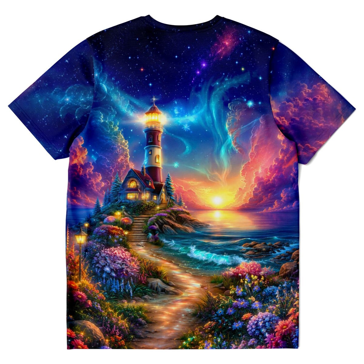 Dreamer T-Shirt Wächter des Horizonts mit Leuchtturm Motiv im Stil von Diamond Painting und Malen nach Zahlen Kunst