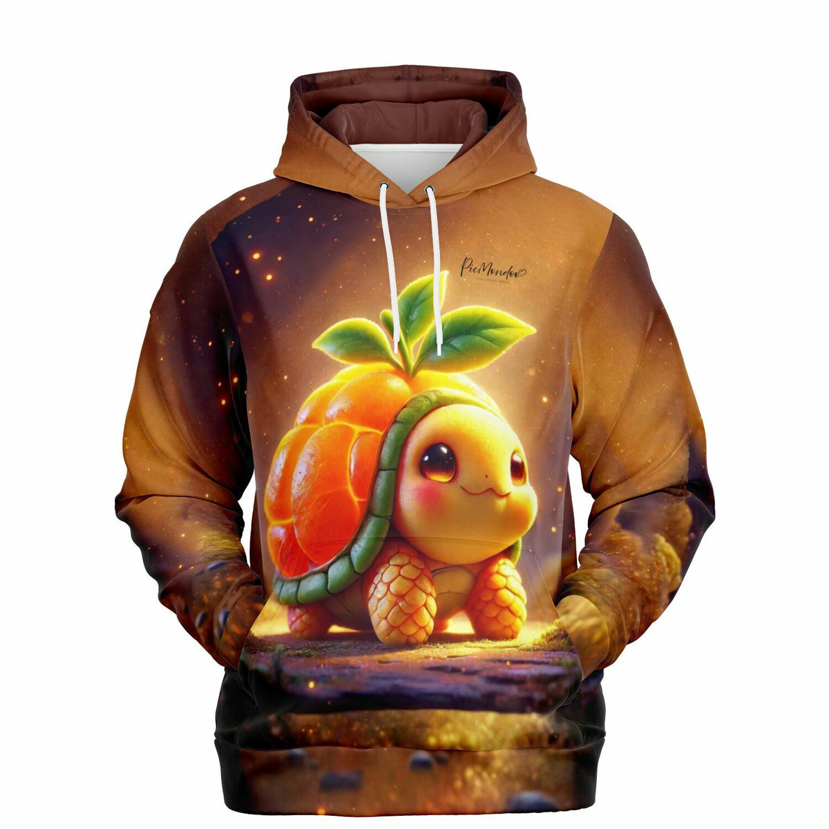 Dreamer Hoodie Frutty mit niedlicher Schildkröte als Früchte-Motiv, hochwertiger Allover-Print im Picmondoo-Stil