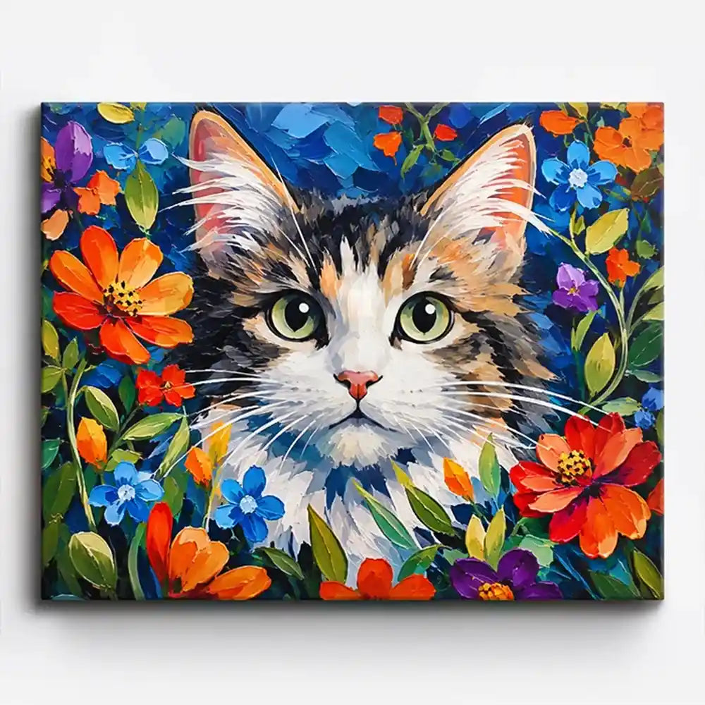 Peinture par numéros - Petites pattes de velours dans le bonheur floral