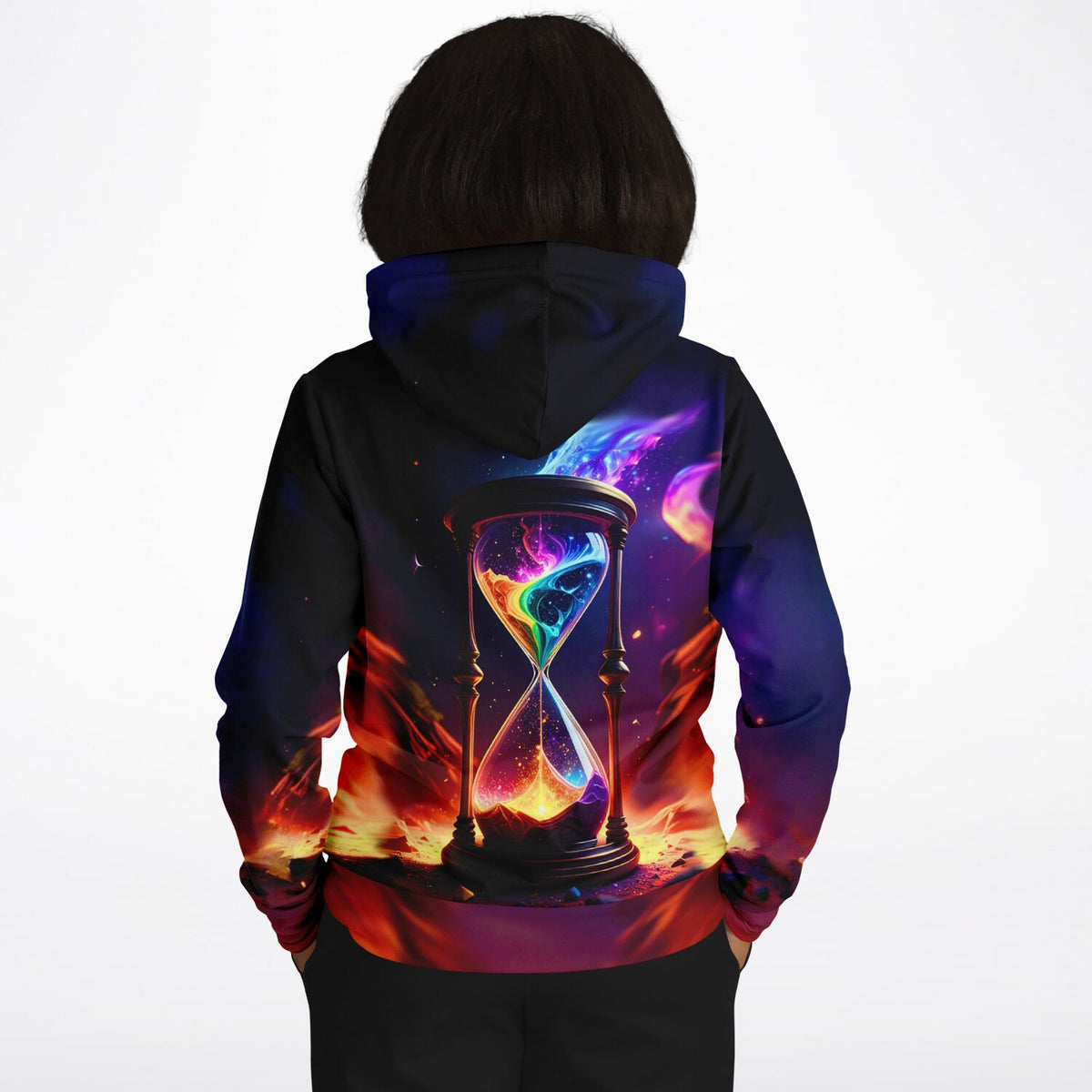 Dreamer Hoodie mit Sanduhr-Motiv in leuchtenden Farben, ähnlich wie ein Diamond Painting oder Malen nach Zahlen Design.