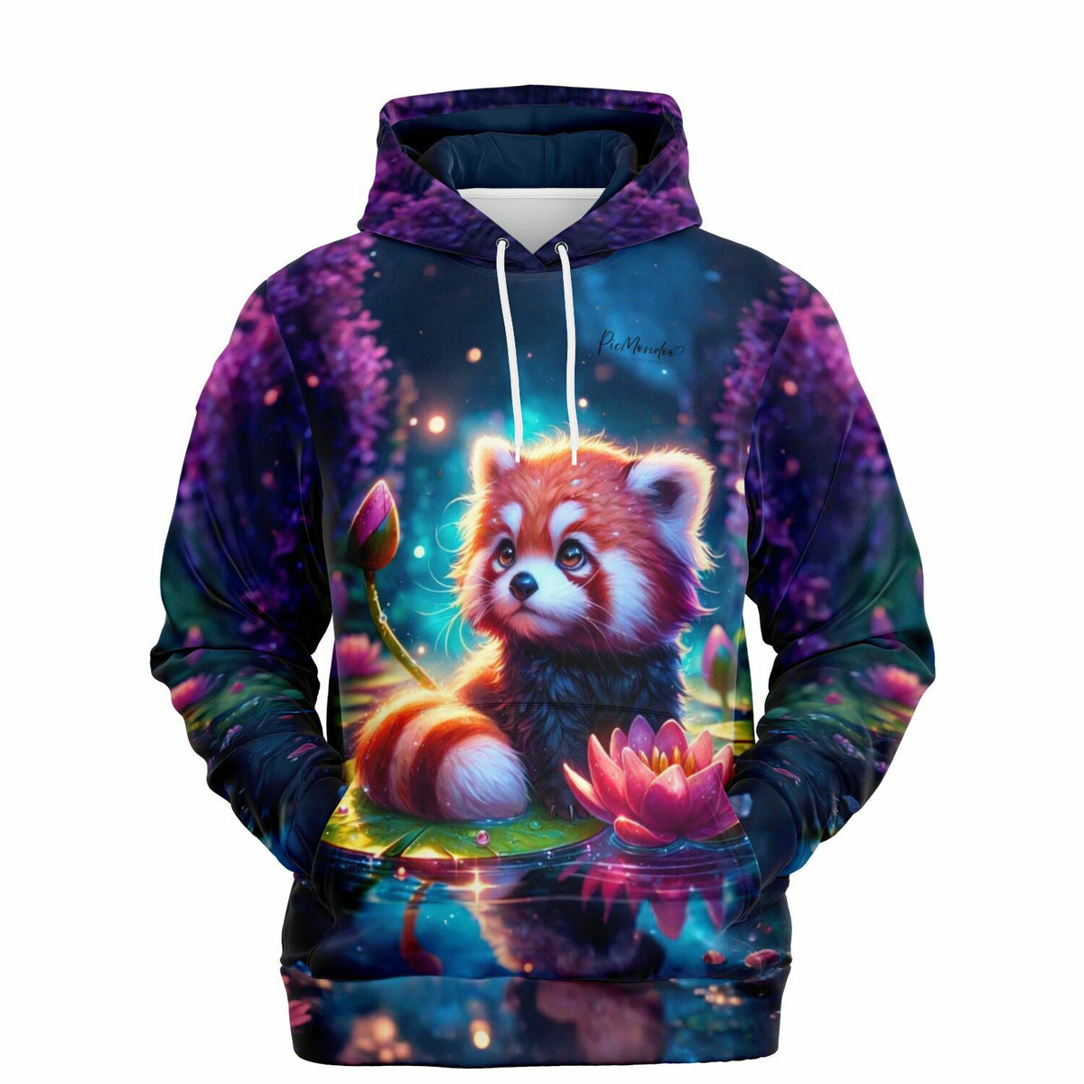 Dreamer Hoodie Miko mit süßem Roten Panda im Lotos-Teich, perfekt für Fans von Diamond Painting und kreativen Kunststilen.