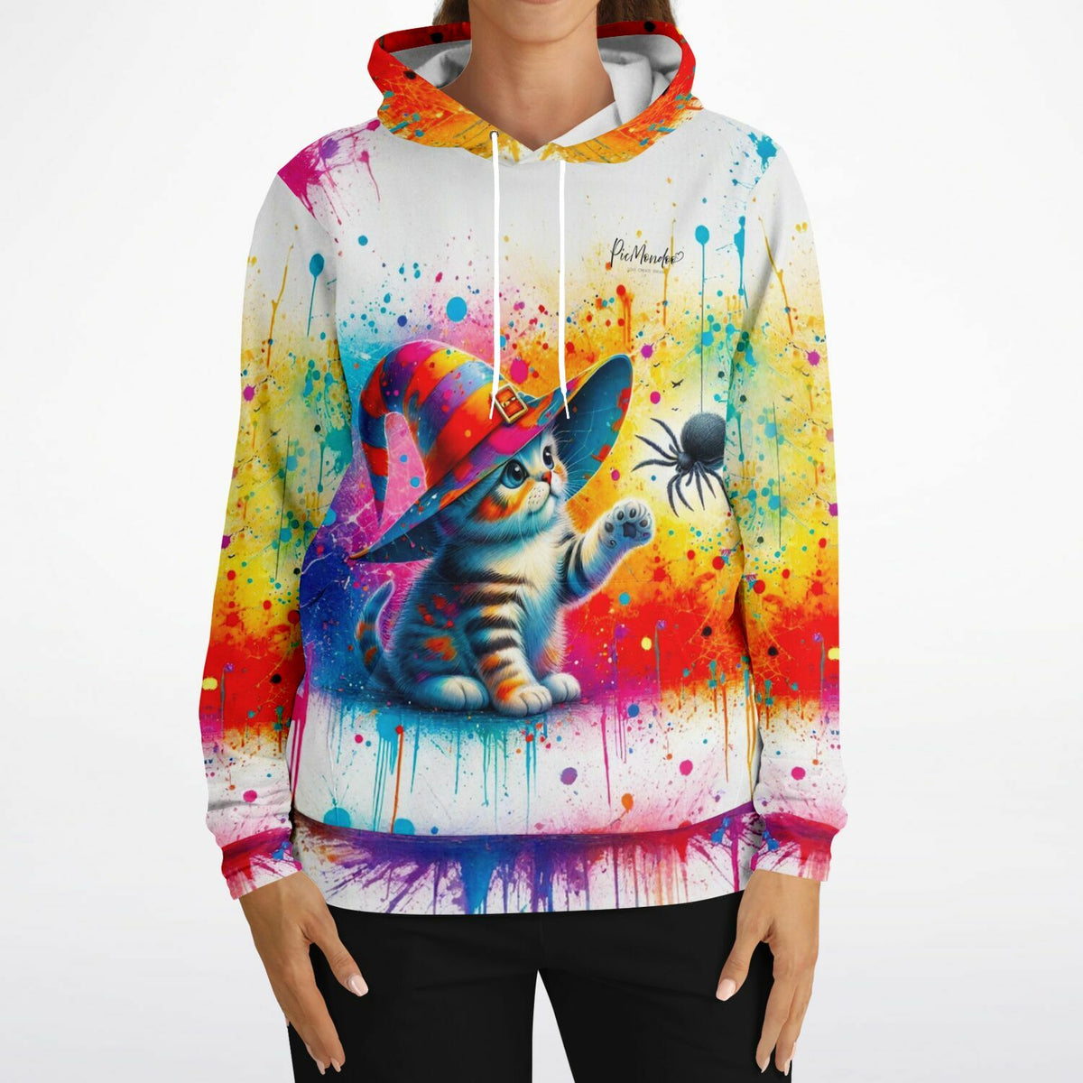 Dreamer Hoodie mit farbenfrohem Kitty Cat Zauberkatze Motiv im bunten Aquarell-Stil als exklusives Fashion-Design