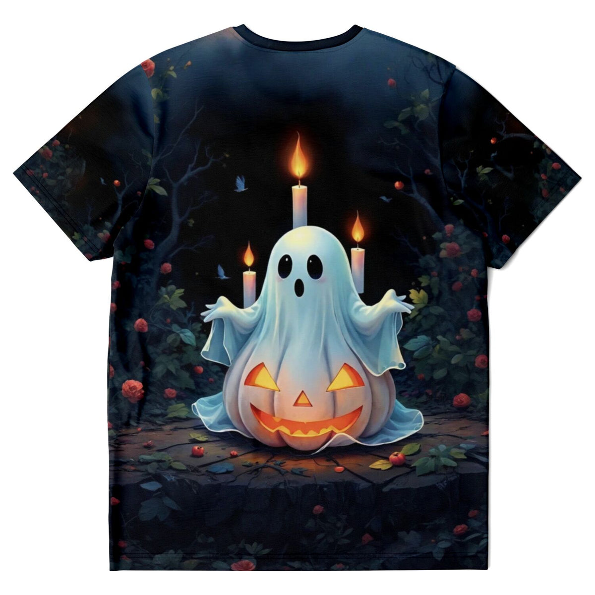 T-Shirt mit süßem Geist-im-Kürbis-Motiv, perfekt als Inspiration für originelle Diamond Painting oder Malen nach Zahlen Sets