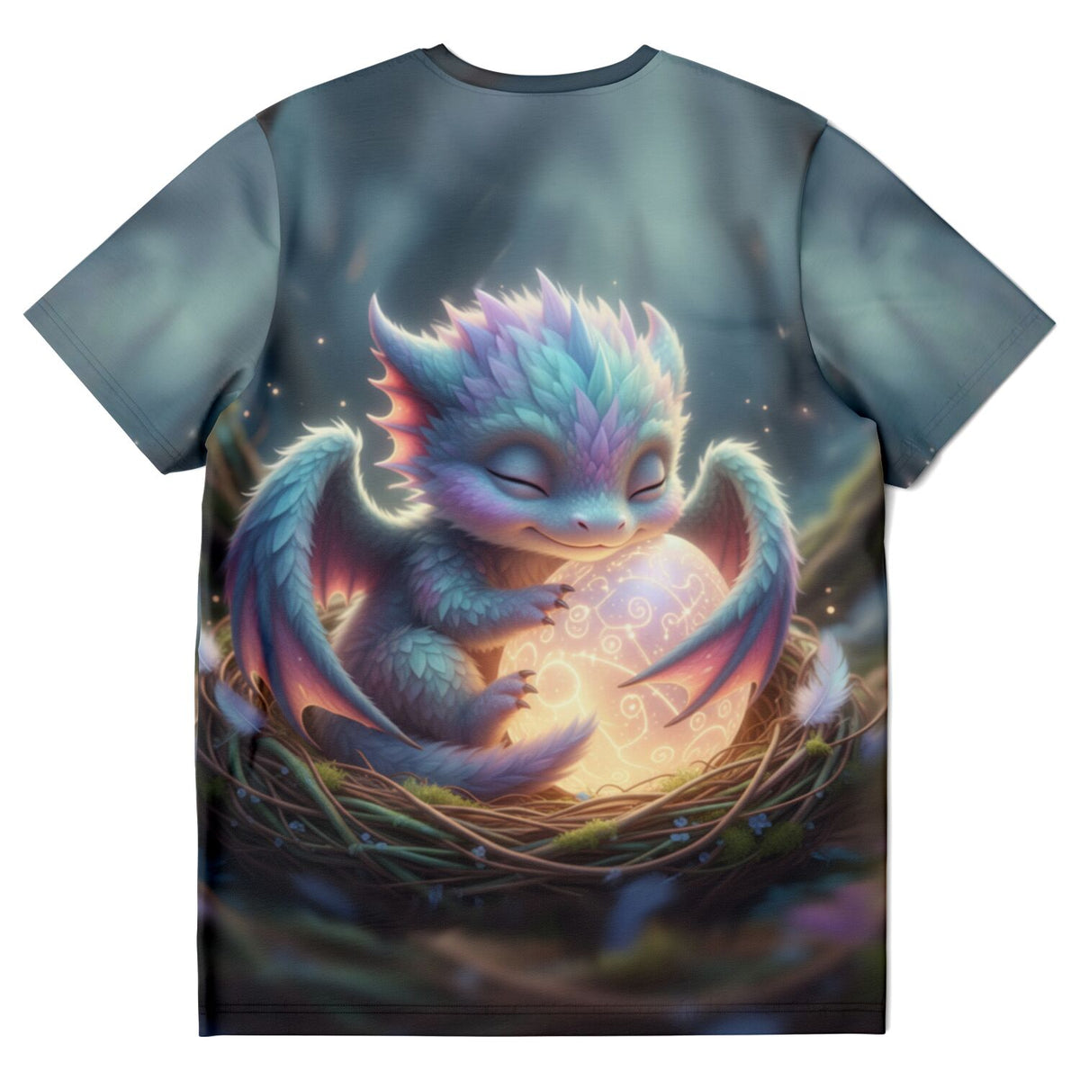 Dreamer T-Shirt Lichtdrache Faye: Niedlicher kleiner Drache mit leuchtendem Ei im Nest, hochwertiger Allover-Druck